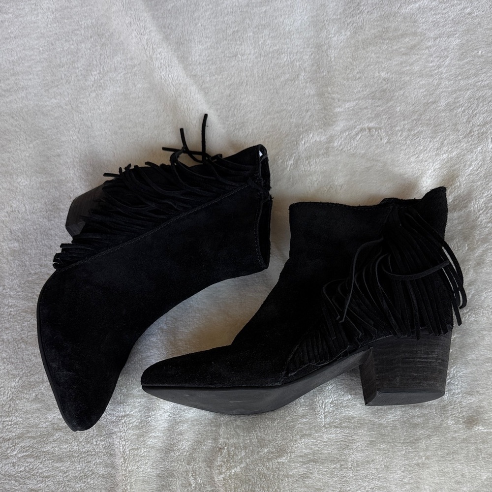 Seychelles Black Suede Fringe Booties